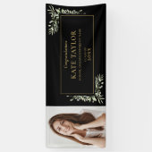 黒と金ゴールドの緑の卒業写真おめでとう 横断幕 (縦)