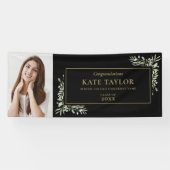 黒と金ゴールドの緑の卒業写真おめでとう 横断幕 (横)