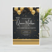 黒と金ゴールドの編集可能な誕生日カード 招待状 (スタンド正面)