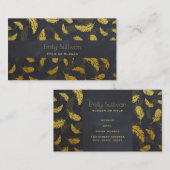 黒と金ゴールドの羽毛パターン 名刺 (正面/裏面)