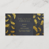 黒と金ゴールドの羽毛パターン 名刺 (裏面)