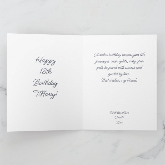 黒と金ゴールドの背景の写真の誕生日カード カード (内部)