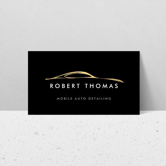 黒と金ゴールドの自動詳細、自動修復ロゴ 名刺