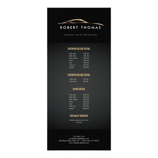 黒と金ゴールドの自動詳細、自動修復 ラックカード (正面)