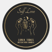 黒と金ゴールドの自己愛の意図キャンドルラベル ラウンドシール (正面)