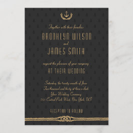 黒と金ゴールドの航海の結婚式招待状 招待状