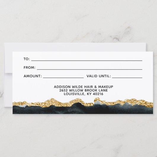 黒と金ゴールドの色のギフト証明書 (裏面)