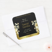 黒と金ゴールドの花の製品包装ラベル スクエアシール (封筒)