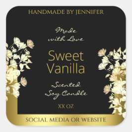 黒と金ゴールドの花の製品包装ラベル スクエアシール