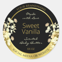 黒と金ゴールドの花の製品包装ラベル