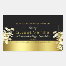 黒と金ゴールドの花の製品包装ラベル