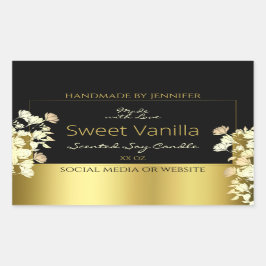 黒と金ゴールドの花の製品包装ラベル 長方形シール