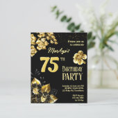 黒と金ゴールドの花の誕生日の予算招待状 (スタンド正面)