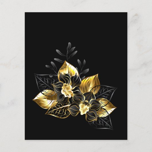 黒と金ゴールドの花の誕生日の予算招待状 (裏面)