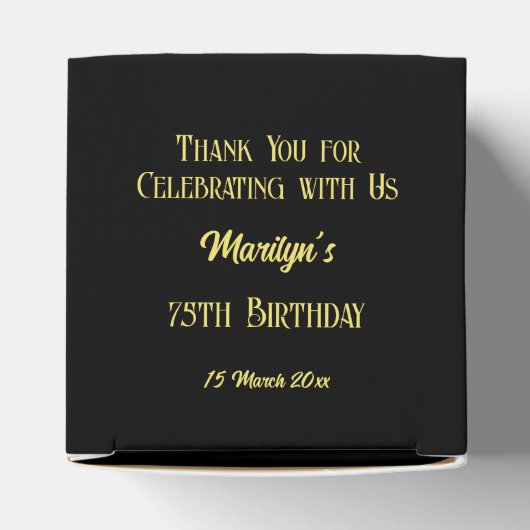 黒と金ゴールドの花の誕生日パパーソナライズされたーティ フェイバーボックス (上部)