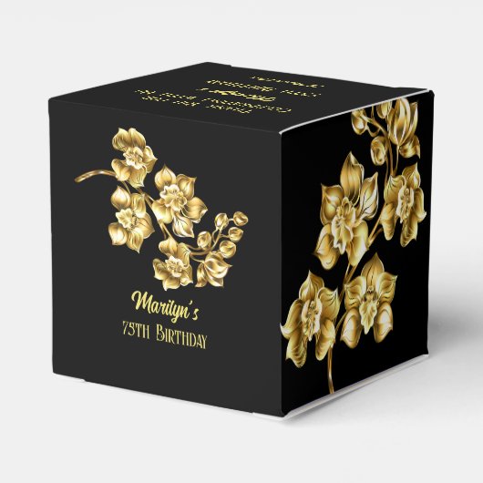 黒と金ゴールドの花の誕生日パパーソナライズされたーティ フェイバーボックス (裏面サイド)