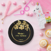 黒と金ゴールドの花の誕生日パパーソナライズされたーティ ペーパープレート (パーティー)
