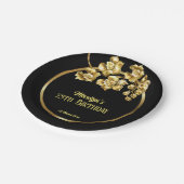 黒と金ゴールドの花の誕生日パパーソナライズされたーティ ペーパープレート (アングル)