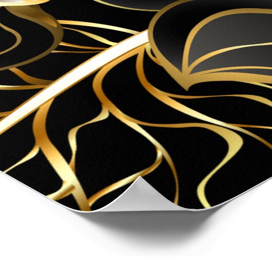 黒と金ゴールドの花の誕生日パパーソナライズされたーティ ポスター (角)