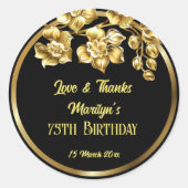 黒と金ゴールドの花の誕生日パパーソナライズされたーティ ラウンドシール (正面)