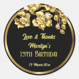 黒と金ゴールドの花の誕生日パパーソナライズされたーティ ラウンドシール