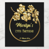 黒と金ゴールドの花の誕生日パパーソナライズされたーティ ワインラベル (シングルラベル)