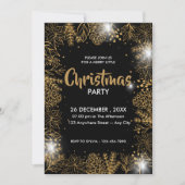 黒と金ゴールドの葉メリークリスマスパーティー 招待状 (正面)