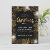 黒と金ゴールドの葉メリークリスマスパーティー 招待状 (スタンド正面)