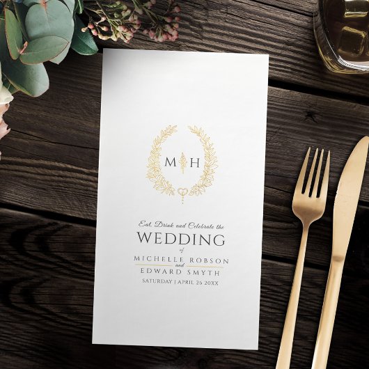 黒と金ゴールドの葉楕円形リースアー結婚ト