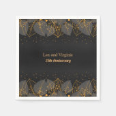 黒と金ゴールドの葉縁どテンプレート スタンダードカクテルナプキン (正面)