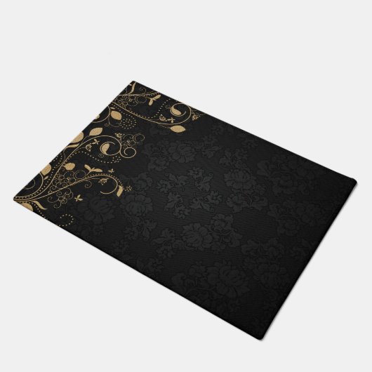 黒と金ゴールドの装飾 ドアマット (アングル)