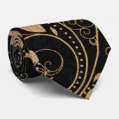 黒と金ゴールドの装飾 ネクタイ (ロール)