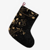 黒と金ゴールドの装飾 ラージクリスマスストッキング (正面 (吊り時))