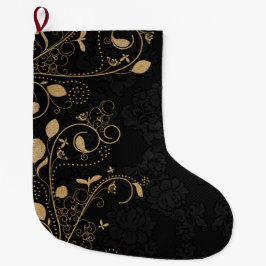 黒と金ゴールドの装飾 ラージクリスマスストッキング