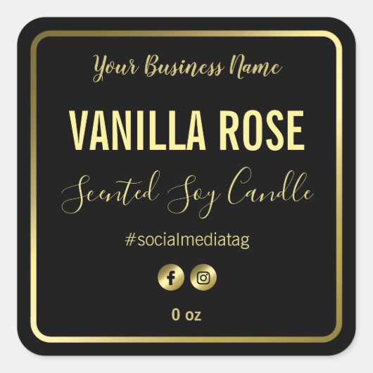 黒と金ゴールドの製品ラベル スクエアシール (正面)