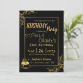 黒と金ゴールドの誕生日パーティーへの招待 招待状 (スタンド正面)