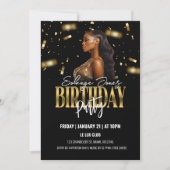 黒と金ゴールドの誕生日パーティーへの招待 招待状 (正面)