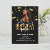 黒と金ゴールドの誕生日パーティーへの招待 招待状 (スタンド正面)