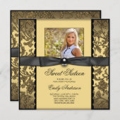 黒と金ゴールドの誕生日パーティー 招待状 (正面/裏面)