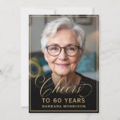 黒と金ゴールドの誕生日応援から60年写真 招待状 (正面)