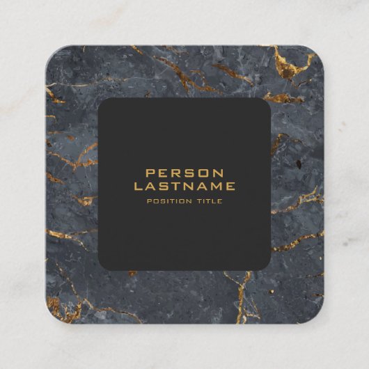 黒と金ゴールドの贅沢な大理石テクスチャ スクエア名刺 (正面)