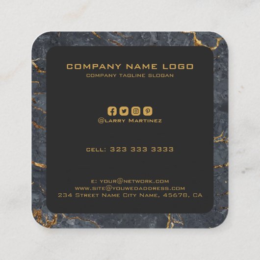 黒と金ゴールドの贅沢な大理石テクスチャ スクエア名刺 (裏面)