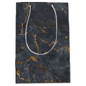 黒と金ゴールドの贅沢な大理石テクスチャ ミディアムペーパーバッグ (正面)