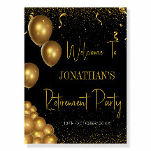 黒と金ゴールドの退職パーティーウェルカムサイン