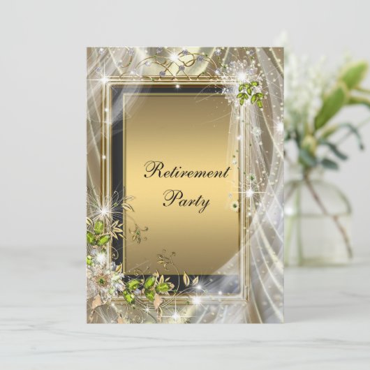 黒と金ゴールドの退職パーティー 招待状 (スタンド正面)