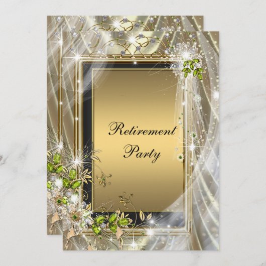 黒と金ゴールドの退職パーティー 招待状 (正面/裏面)