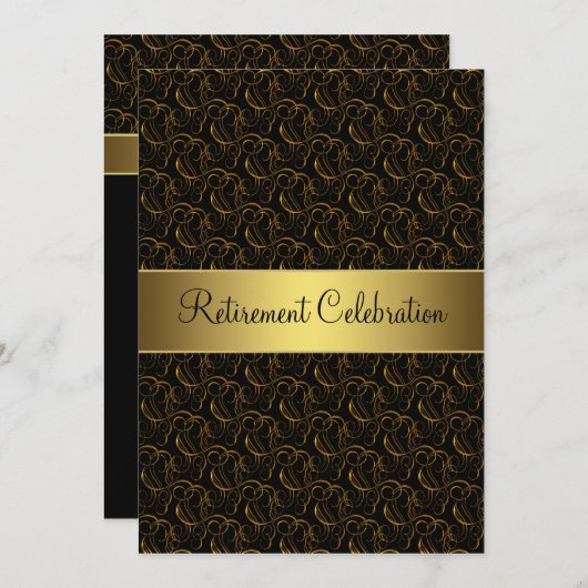 黒と金ゴールドの退職パーティー 招待状 (正面/裏面)
