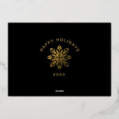 黒と金ゴールドの雪片メリークリスマスフォト 箔シーズンカード (裏面)