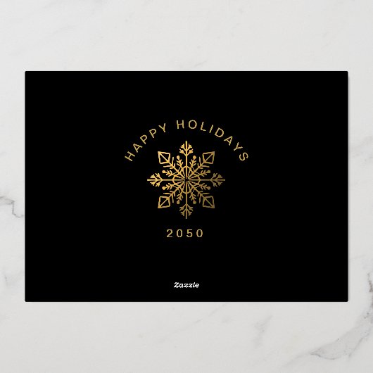 黒と金ゴールドの雪片メリークリスマスフォト 箔シーズンカード (裏面)