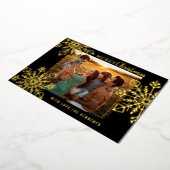 黒と金ゴールドの雪片メリークリスマスフォト 箔シーズンカード (回転した状態)